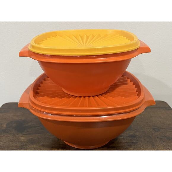 Tupperware Orange Tangerine Servalier Bowl LOT with Lids 838-16 & 840-6 - Picture 2 of 16